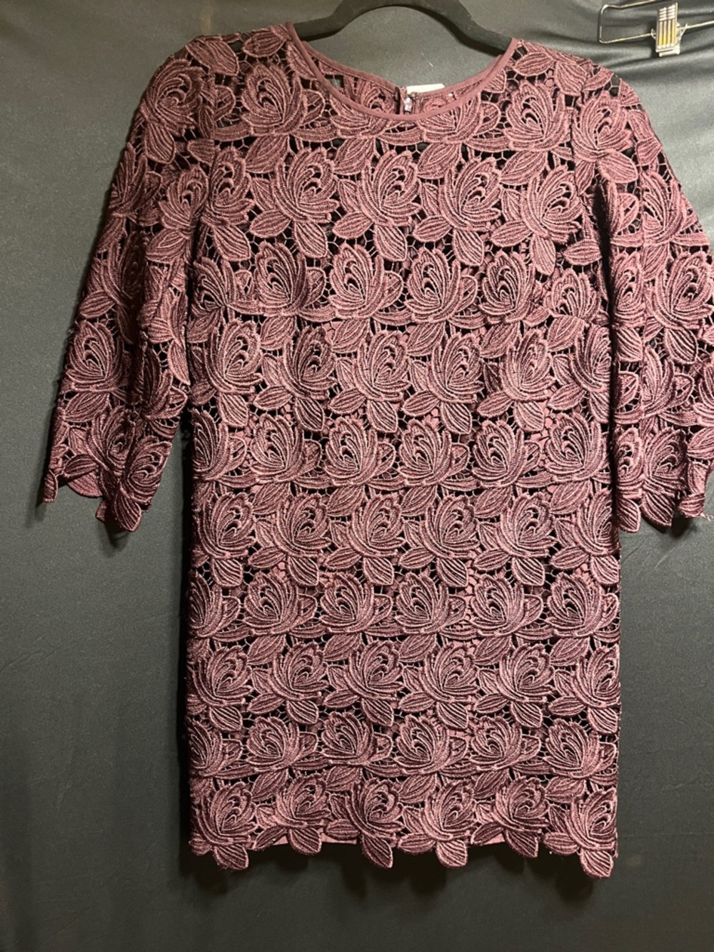 Wine Lace Overlay Shift Dress